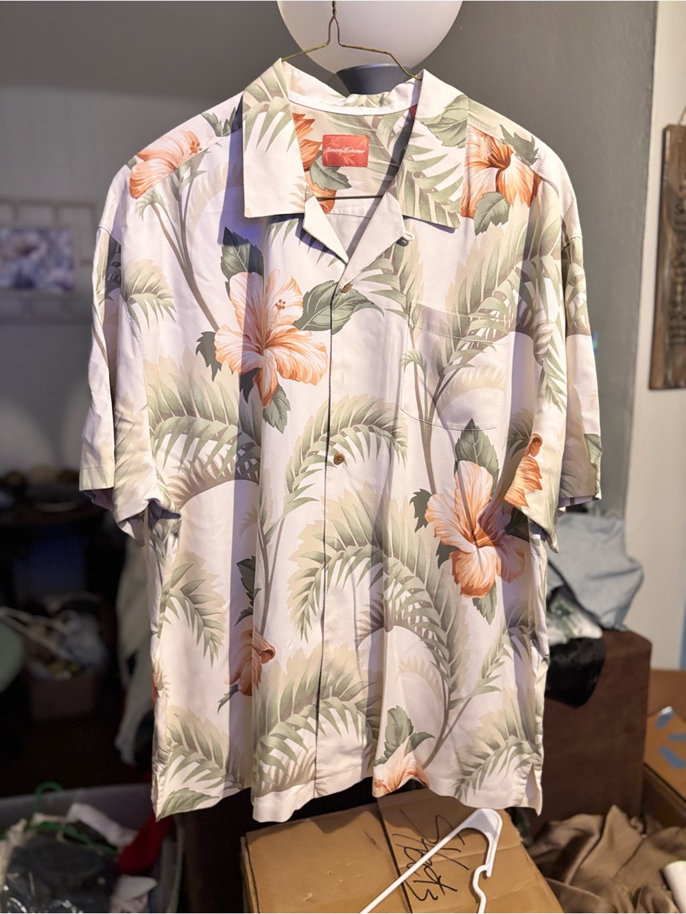Tommy Bahama Peach & Green Floral Hawaiian Button-Down Shirt
